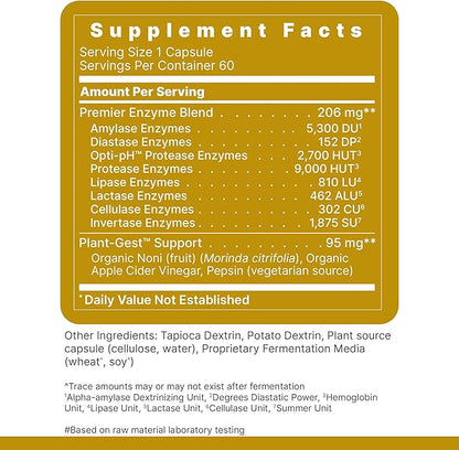 Premier Research Labs Active Digestive Enzymes with Probiotic and Prebiotics - Promotes Full-Spectrum Digestive Support - with Amylase, Protease & Lipase, 60 Plant-Sourced Capsules