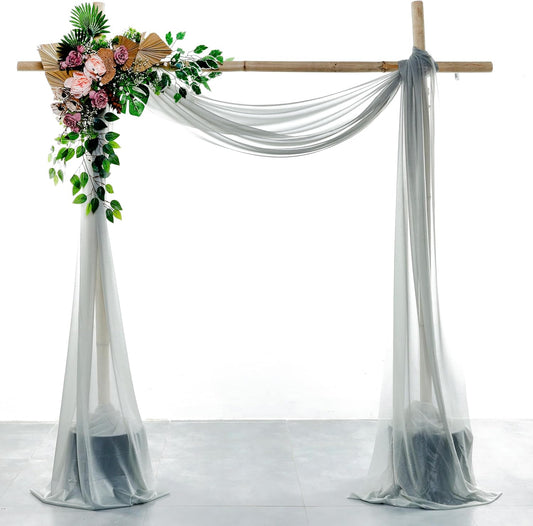 VDS Pack of 1 Panel (30 Inch X 50 Feet) Wedding Arch Draping Fabric Sheer Chiffon Fabric Drapery for Wedding Ceremony Reception Swag Backdrop Canopy Chuppah ARBO Altars Decoration (Grey)