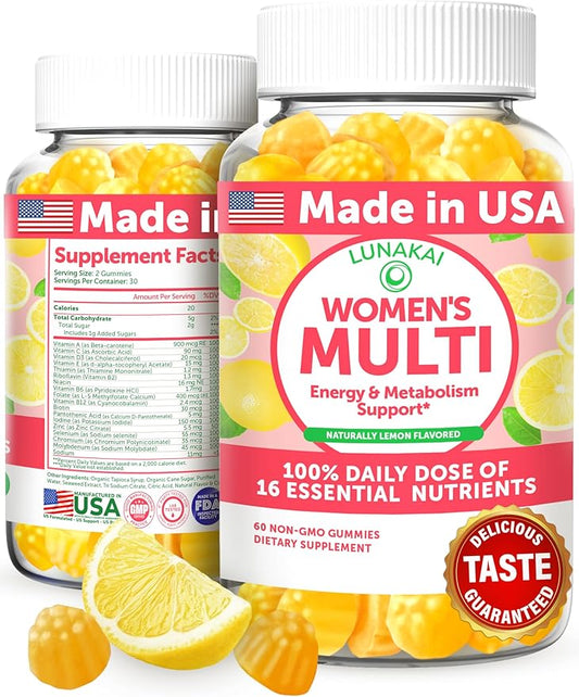 Lunakai USA Made Womens Multivitamin Gummies - Delicious Daily 16 Multi Vitamins for Women - Supports Wellness, Energy & Essential Health, 60ct