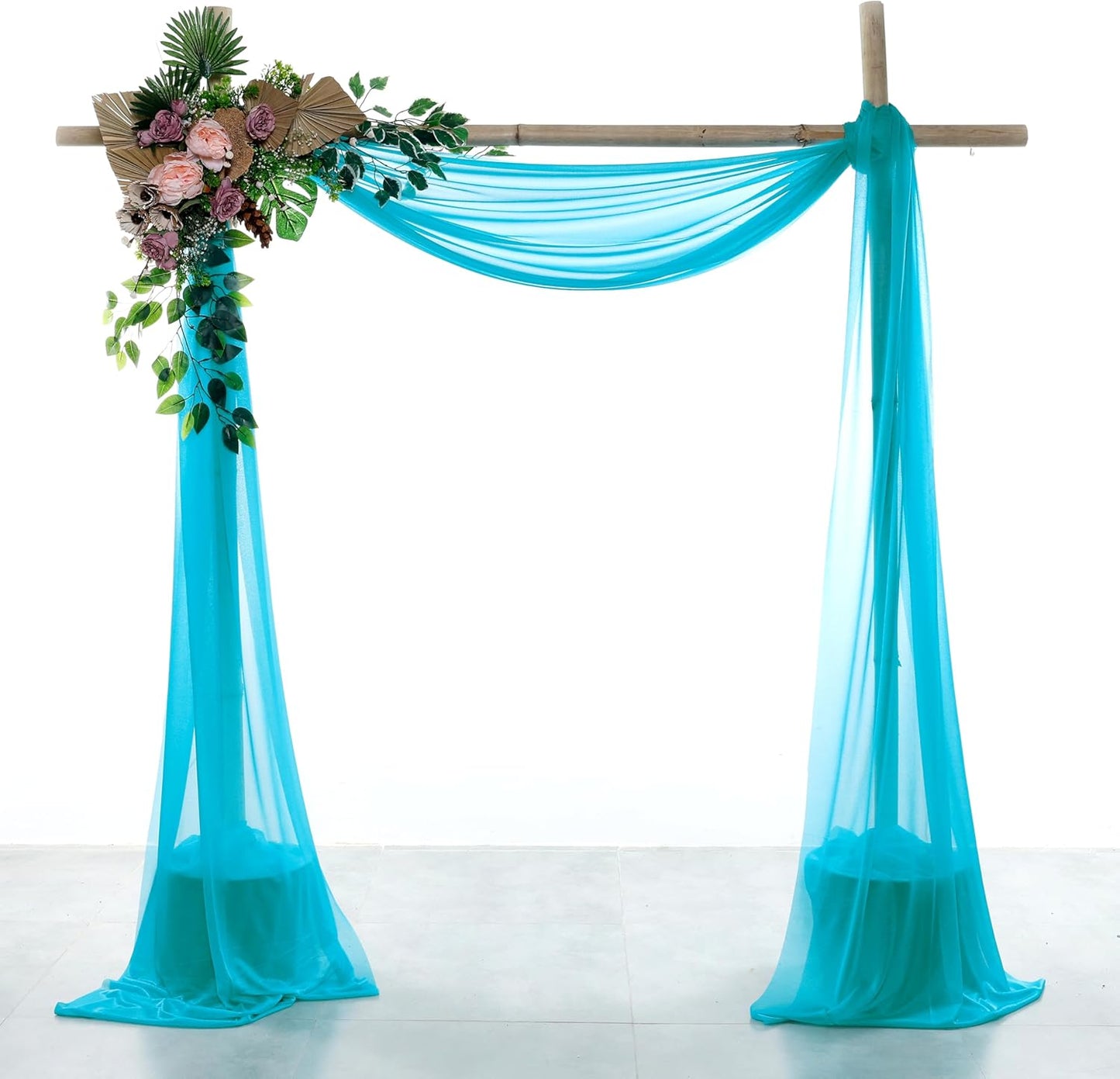 VDS Pack of 2 Panel (30 Inch X 30 Feet) Wedding Arch Draping Fabric Sheer Chiffon Fabric Drapery for Wedding Ceremony Reception Swag Backdrop Canopy Chuppah ARBO Altars Decoration (Peacock Blue)