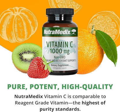 NutraMedix Vitamin C 1000mg - Antioxidants Supplement for Immune Support & Heart Health - Vitamin C from Ascorbic Acid - Vegan, Non-GMO (120 Vegetarian Capsules)