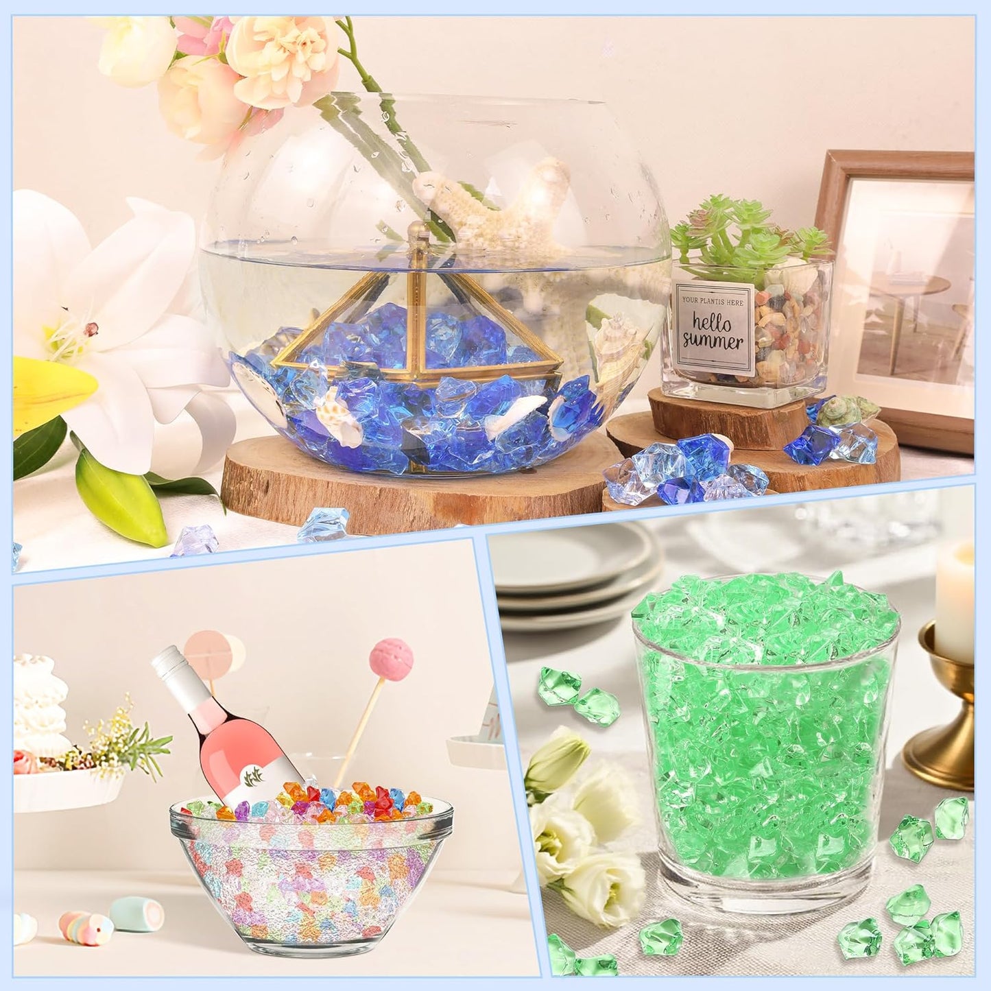 LAIDANLA 500PCS Multicolor Acrylic Gems Fake Ice Cubes Vase Fillers for Centerpiece Colorful Plastic Diamonds Fake Crushed Rocks for DIY Party Table Scatter Prop Wedding Decoration Accessories