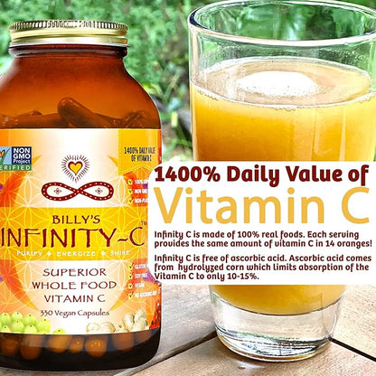 Infinity-C Organic Vitamin C Capsules, Bioavailable VIT C from Acerola, Camu Camu & Amla, Whole Food Vitamin C 1000mg, Immune Support Superfoods, Shilajit, Astragalus Root & Ginger (30 Servings)