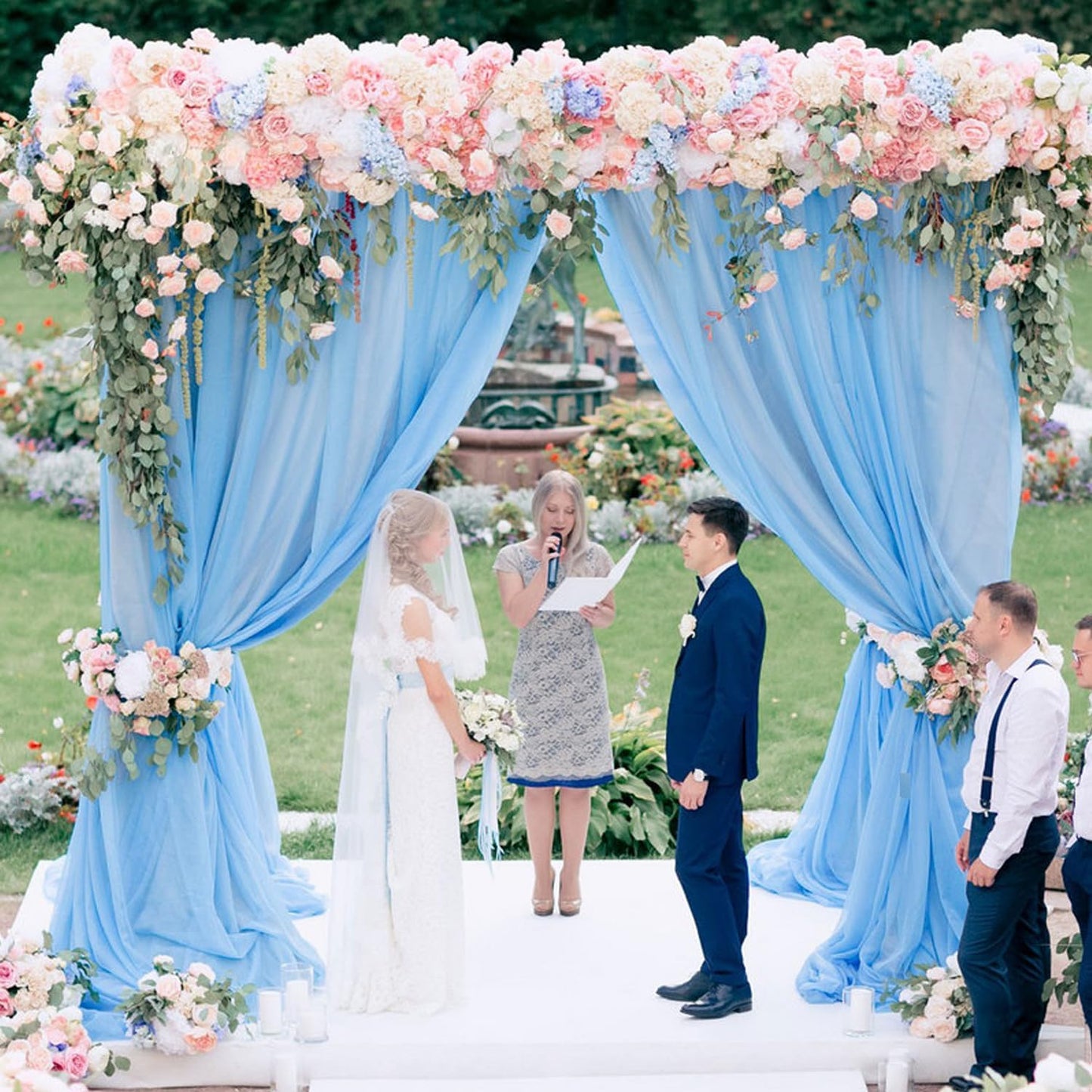 Wokceer Wedding Arch Draping Fabric 6 Panels 28.7" x 20FT Dusty Blue Drapes Sheer Fabric Backdrop Arch Draping Fabric for Wedding Ceremony Birthday Party Bridal Shower Decoration