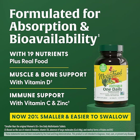 MegaFood Women's 55+ One Daily Multivitamin for Women - with Vitamin A, C, D3 & E for Optimal Aging Support - Plus Real Food - Bone & Immune Support Supplement - Vegetarian - 60 Tabs