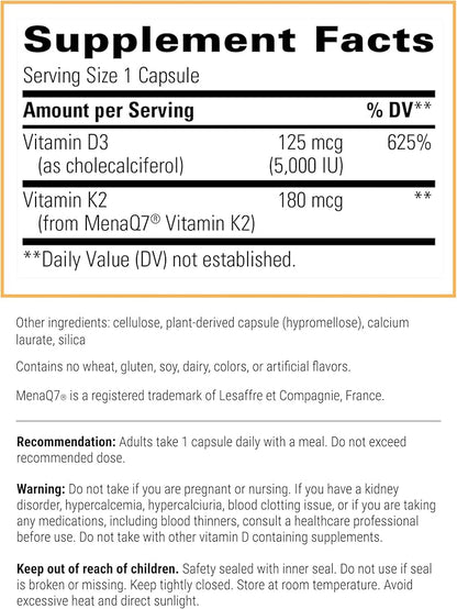 Integrative Therapeutics K2 + D3 - Supplement for Heart Health & Bone Strength* - Daily Vitamins for Calcium Absorption - Supports Vitality - Dairy-Free & Gluten-Free - 60 Count (60 Servings)