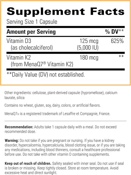 Integrative Therapeutics K2 + D3 - Supplement for Heart Health & Bone Strength* - Daily Vitamins for Calcium Absorption - Supports Vitality - Dairy-Free & Gluten-Free - 60 Count (60 Servings)