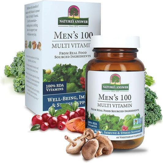 Nature's Answer Mens 100 Multivitamin | 60 Vegetarian Capsules | Supports Overall Wellness | Promotes Immune Function | Non GMO | Vegan | Kosher | Made in The USA