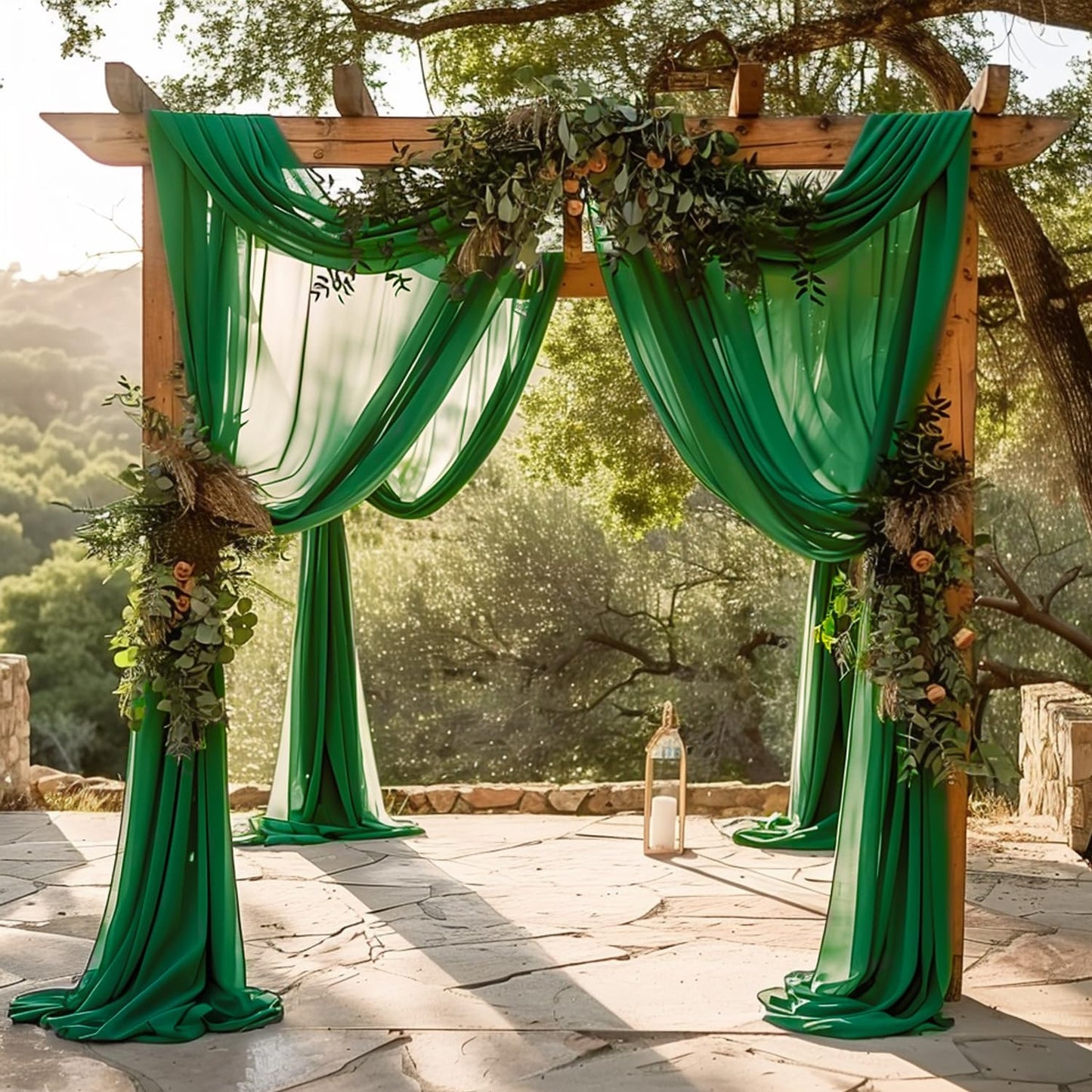 Wokceer Emerald Green Wedding Arch Draping Fabric Backdrop 3 Panels 28.7" X 20FT Sheer Drapes Fabric for Wedding Arbor Ceremony Party