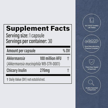 Pendulum Akkermansia Probiotic with Prebiotic Fiber - Delayed Release Capsules, Third-Party Tested, Authentic 100M AFU Live Strain for Gut Health & GLP-1 Support for Men & Women (90 Capsules, 1-Pack)