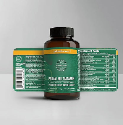 Primal Harvest 2 Pack, Multivitamin for Women and Men Vitamin A, Vitamin C, Vitamin D and E, Vitamin B12, B6, Biotin, Zinc Supplements, 60 Capsules