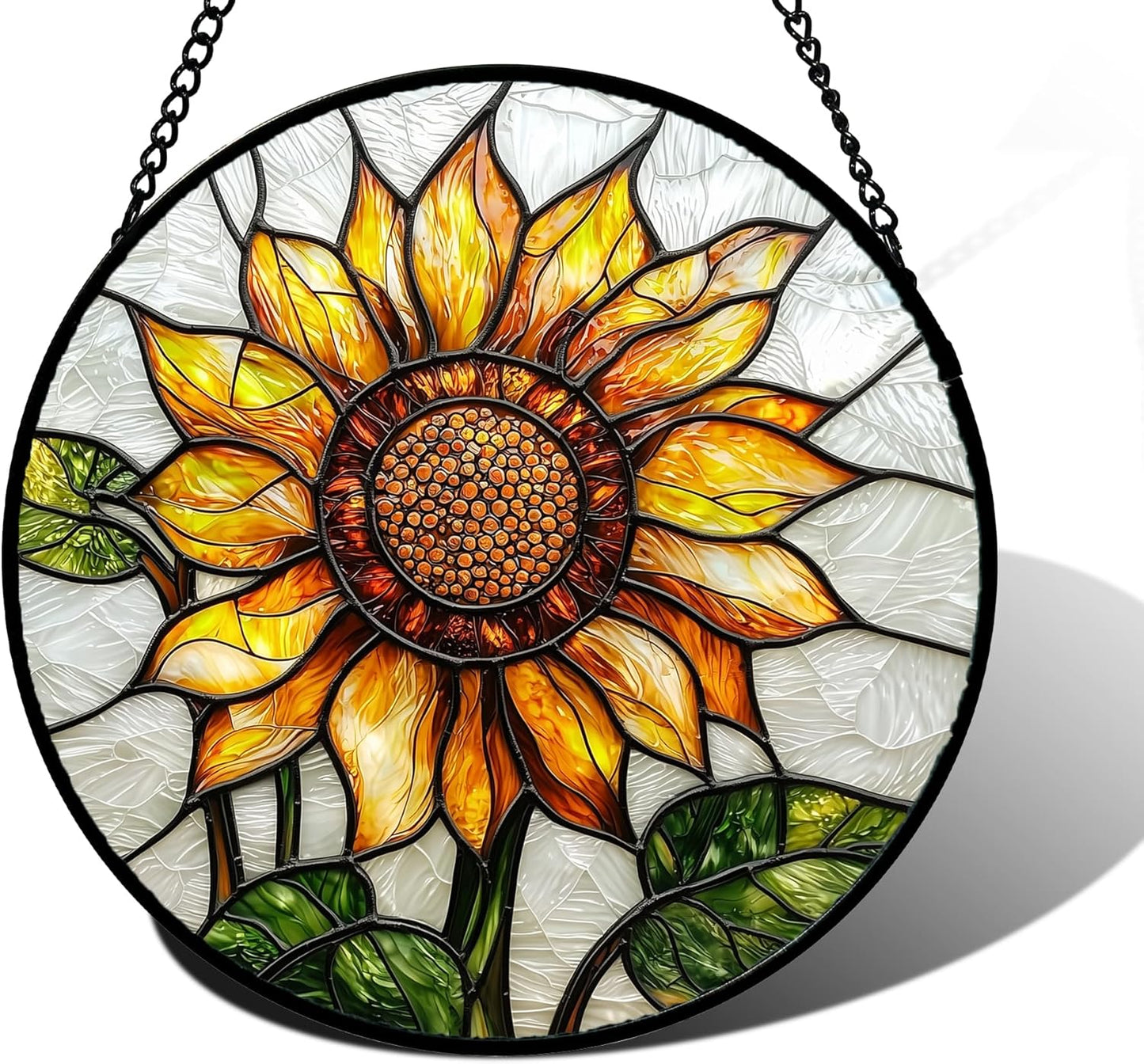 Stained Glass Window Hanging - Sunflower Flower Suncatcher Ready to Hang Window Doors Home Decoration and Christmas, Mother's Day Birthday Gifts for Women, Men, and Mom 9.8x9.8 in