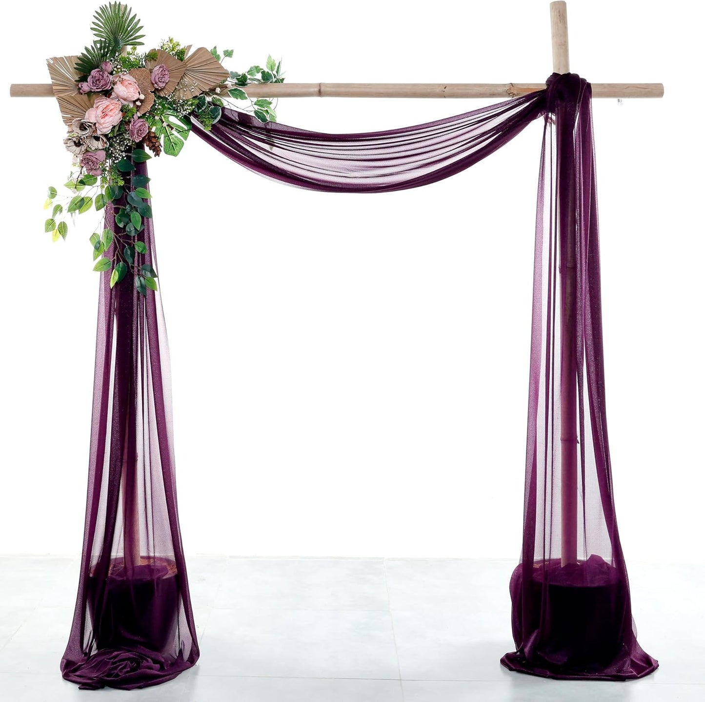 VDS Pack of 2 Panel (30 Inch X 20 Feet) Wedding Arch Draping Fabric Sheer Chiffon Fabric Drapery for Wedding Ceremony Reception Swag Backdrop Canopy Chuppah ARBO Altars Decoration (Eggplant)