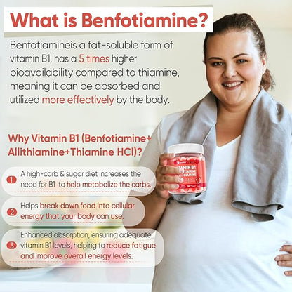 Vitamin B1 & Methylated Vitamin B Complex Gummies - All B Vitamins, Benfotiamine, Thiamine & Inositol, Methylated B1 B2 B6 Multivitamins, L-methylfolate, Methyl B12 for Nerve Cognition Energy, 120Cts