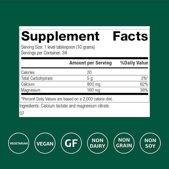 Standard Process - Calcium Lactate Powder - Bone Health & Immune Support - Calcium Magnesium Supplement for Bone Strength & Blood Health - Non-Dairy, Non-Soy & Gluten-Free - 12 oz