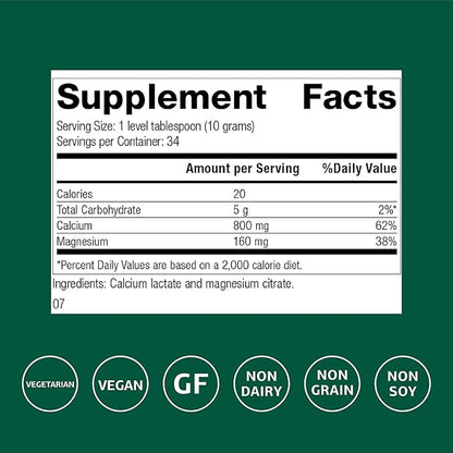 Standard Process - Calcium Lactate Powder - Bone Health & Immune Support - Calcium Magnesium Supplement for Bone Strength & Blood Health - Non-Dairy, Non-Soy & Gluten-Free - 12 oz