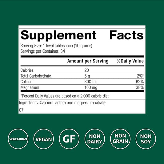 Standard Process - Calcium Lactate Powder - Bone Health & Immune Support - Calcium Magnesium Supplement for Bone Strength & Blood Health - Non-Dairy, Non-Soy & Gluten-Free - 12 oz