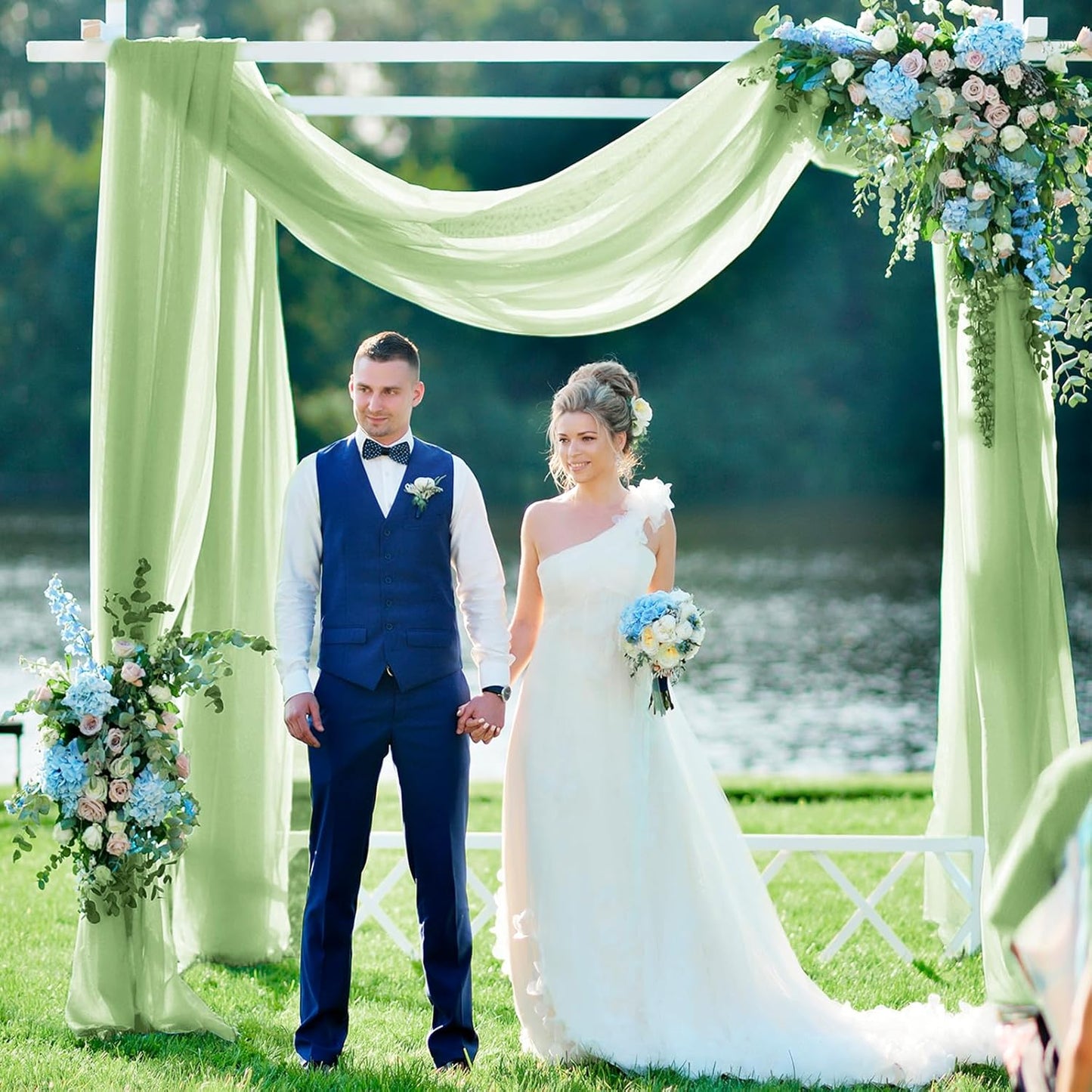 VOK Wedding Arch Draping Fabric Chiffon Fabric, 29in x 18Ft Sheer Chiffon Outdoor Curtain for Wedding Ceremony Birthday Party Decoration (Sage Green,1 Panel)