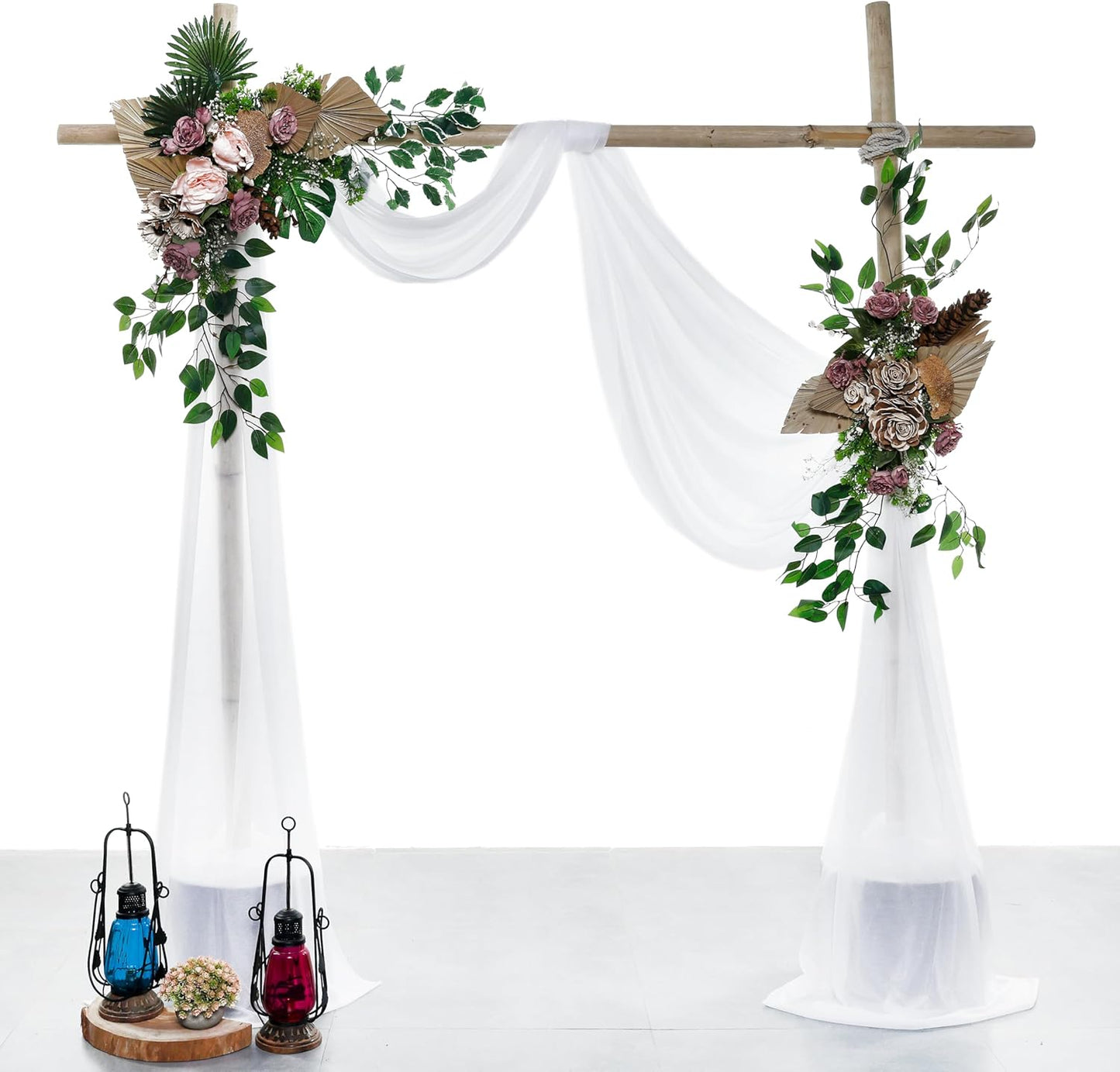 VDS Pack of 2 Panel (30 Inch X 100 Feet) Wedding Arch Draping Fabric Sheer Chiffon Fabric Drapery for Wedding Ceremony Reception Swag Backdrop Canopy Chuppah ARBO Altars Decoration (White)