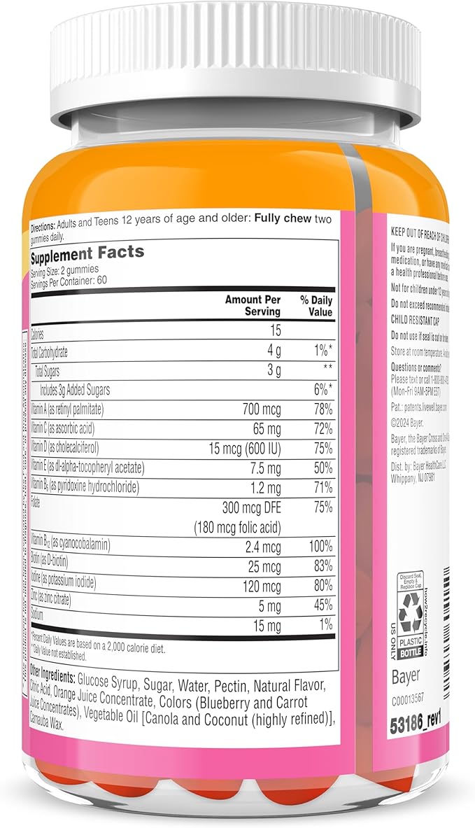 One A Day Teen Girl’s Daily Essentials Multivitamin Gummies, Teen Girl Multivitamins with Biotin, Vitamin B12 and B6, Vitamin C, Raspberry Natural Flavor, 120 Gummies