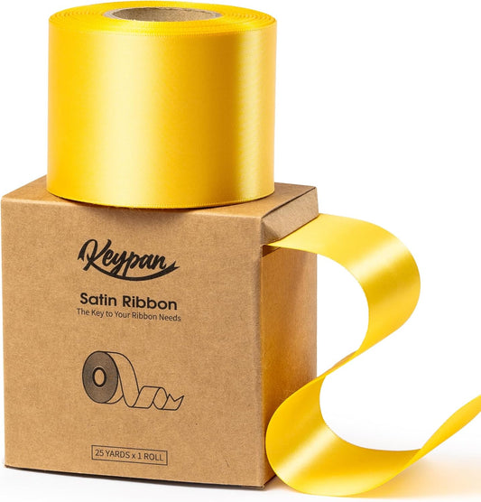 Yellow Ribbon 2.5 Inch Double-Faced Satin Ribbons 25 Yards for Crafts Gift Wrapping Flower Bouquet Wedding Paper Holiday Decorating