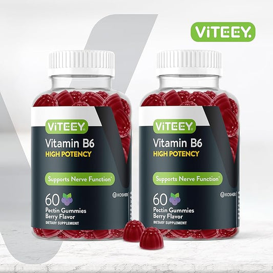 Viteey Vitamin B6 Gummies - Energy, Nerve & Mood Support - B6 Vitamins 100mg - Vegan, Gluten Free, GMO Free - 120 Count