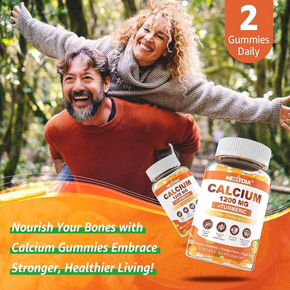 Calcium 1200 mg with Vitamin D3 Gummies - Calcium + Turmeric Supplement for Women and Men with Vitamin K2 B12 - Support Bone & Muscle - Sugar Free - Vegan (60 Count)