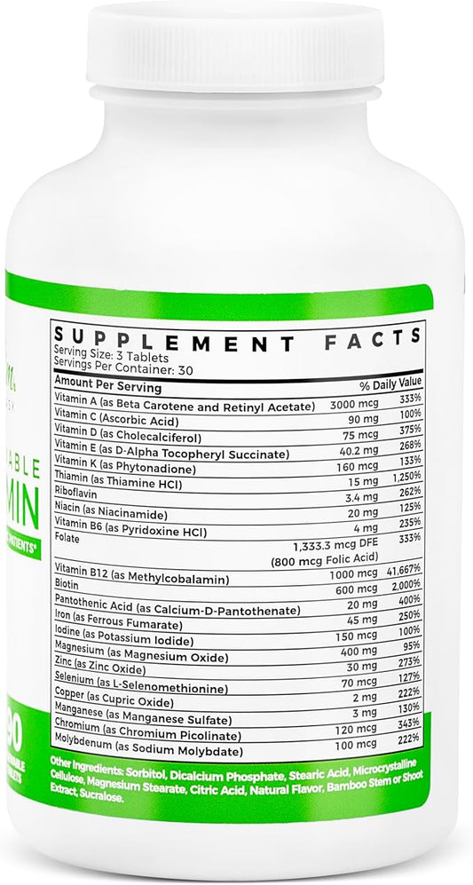 BariSlim Complete Chewable Bariatric Multivitamin Tablets - 45 mg Iron - Bariatric Vitamin & Supplement for Post Bariatric Surgery Including Gastric Bypass & Gastric Sleeve | Mixed Berry (90 Count)