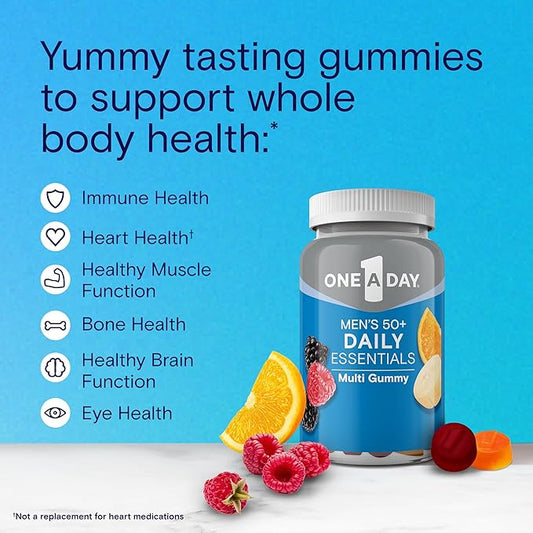 One A Day Men’s 50+ Daily Essentials Multivitamin Gummies, Multivitamin for Men Over 50, Fruit Medley Flavor, 120 Gummies