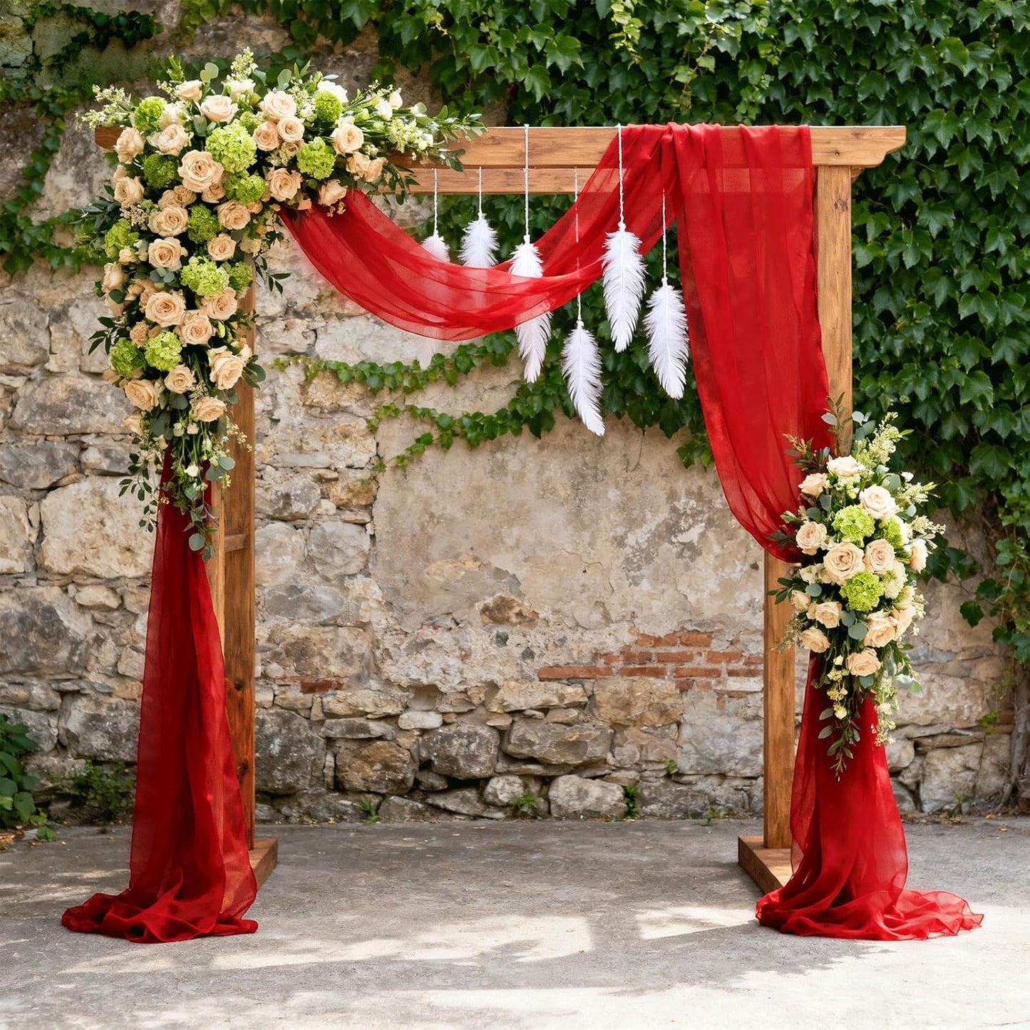 Wedding Arch Draping Fabric 29" x 18 FT Red Sheer Chiffon Outdoor Curtain Drapes for Wedding Birthday Party Ceremony Decor(1 Panel, Red)