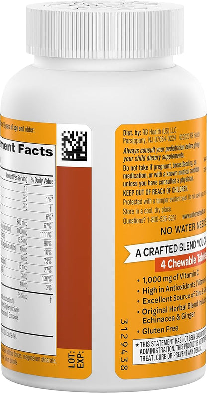 Airborne Vitamin C 1000mg (per Serving) - Citrus Chewable Tablets (96 Count in a Box) - Packaging May Vary