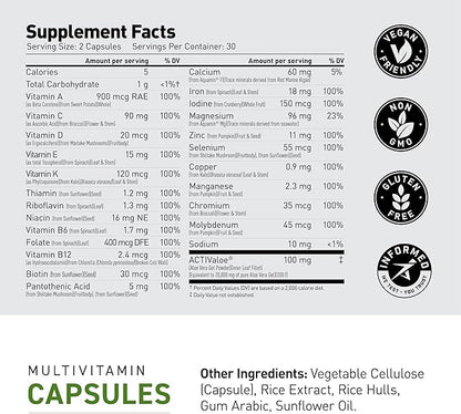 Kaged Multivitamin Capsules | Unflavored | Whole Foods Organic Fruits & Veggies | Plant Based Vegan Multivitamin | Vitamin C, D, E, B12 | Supplements for Men & Women | 30 Servings