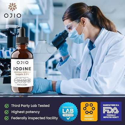 Lugols Iodine Solution 2% - 1 Year Supply - High Potency Liquid Oral Iodine Drops with Superior Absorption – Improves Overall Health & Energy for Women, Men, Kids - 2 fl Oz (Pack of 3)