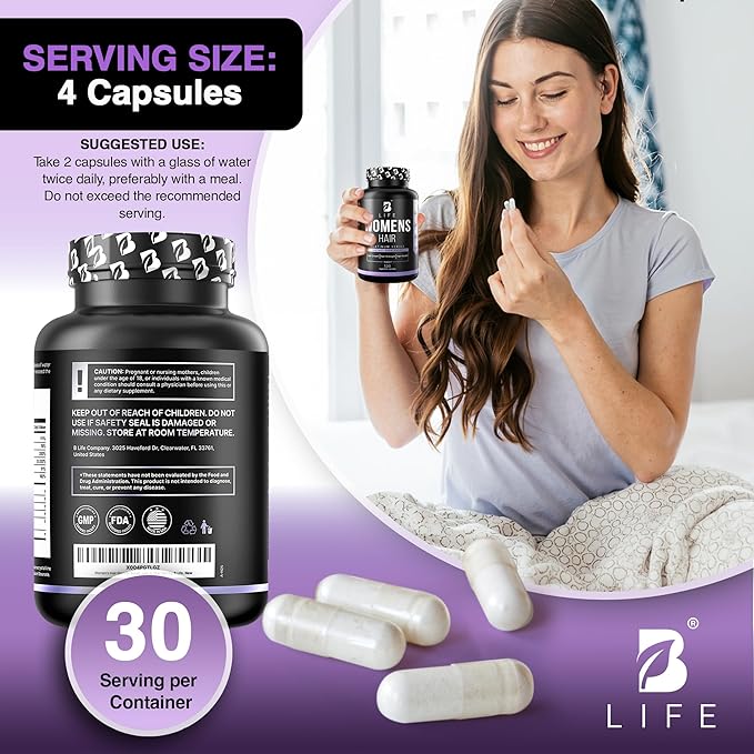 Hair Vitamins for Hair Loss for Women – Biotin for Hair Growth – Hair Loss Treatments for Women – Healthy Hair Skin and Nails –120 Capsules – 30 Servings