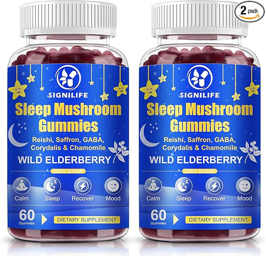 Sleep Mushroom Gummies with Reishi & Saffron -Natural Sleep Aid & Relaxation Supplement, Wild Elderberry Flavor, Non-GMO, No Sugar, 120 Count