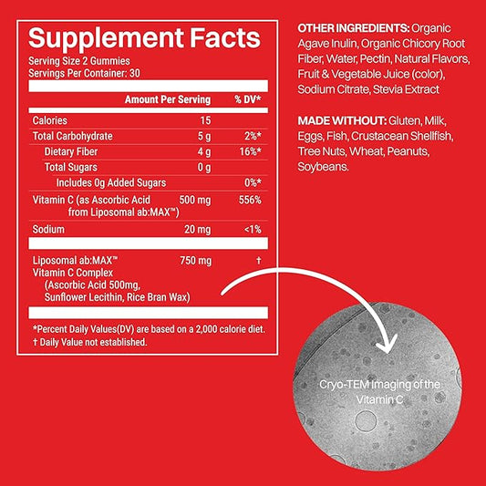 Liposomal Vitamin C Sugar-Free Gummies - 500mg, 60 Gummies, 30 Servings, Immunity Booster, Collagen Support, Antioxidant, Eco-Friendly Jar- Strawberry Guava Flavor