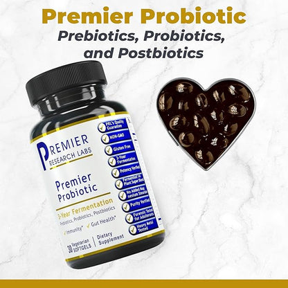 Premier Research Labs Premier Probiotic - Pre Pro Post Biotics for Women & Men, Quad Biotic, Quadbiotic, Prebiotics, Probiotics, Postbiotics & Phytobiotics - 30 Vegetarian Softgel Capsules