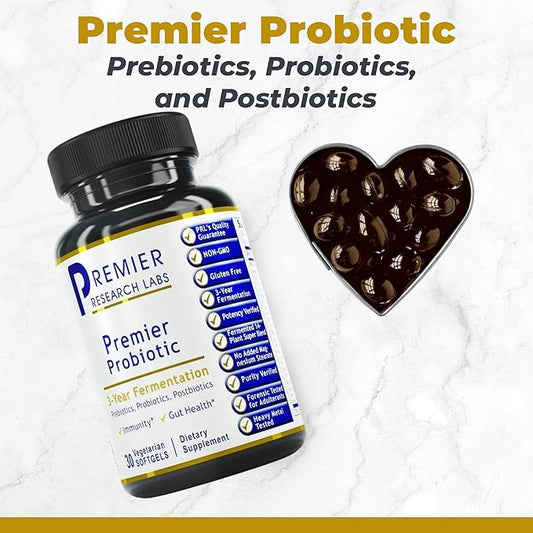 Premier Research Labs Premier Probiotic - Pre Pro Post Biotics for Women & Men, Quad Biotic, Quadbiotic, Prebiotics, Probiotics, Postbiotics & Phytobiotics - 30 Vegetarian Softgel Capsules