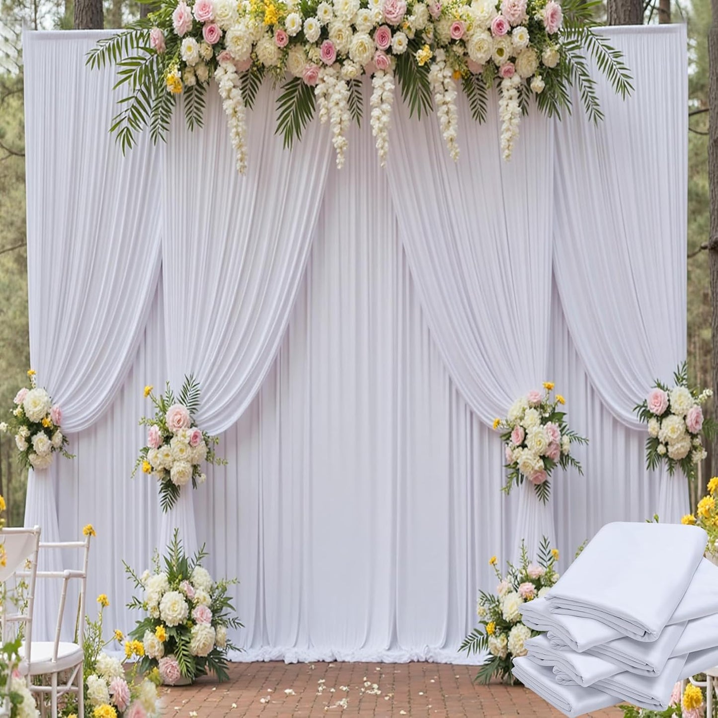 30ft x 15ft White Wrinkle Free Backdrop Curtains for Parties,Silky Polyester Fabric Wedding Ceiling Drapes, 6 Panels 15ft Photo Back Drop Drapes for Baby Shower Photography Stage Background Cloth
