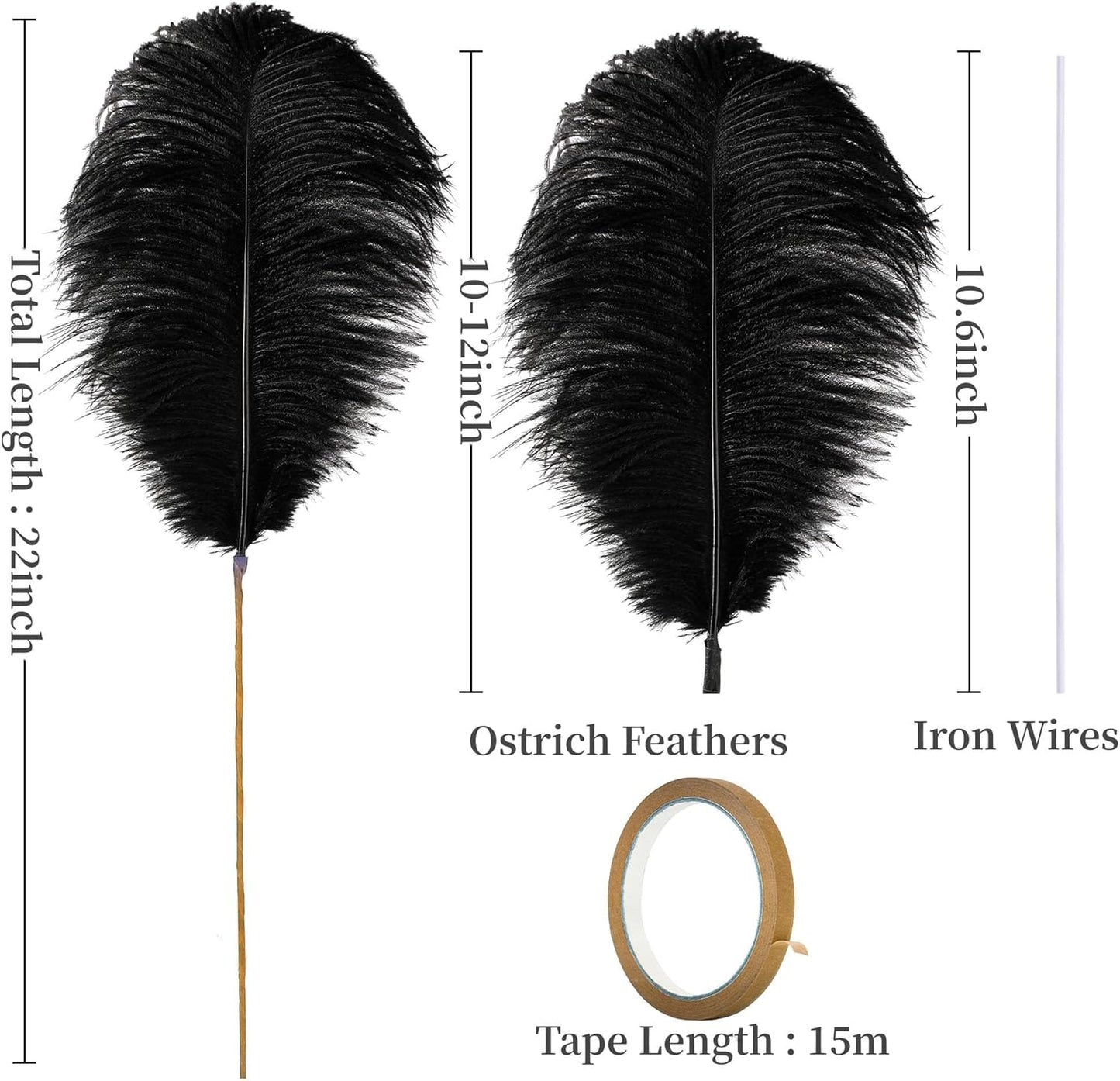 Holmgren Black White Grey Ostrich Feathers - 20pcs Making Kit 22 Inch Ostrich Feathers Bulk for Vase, Floral Arrangement, Wedding Party Centerpieces and Home Decorations