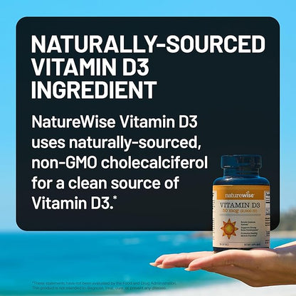 NatureWise Vitamin D3 2000iu (50 mcg) 30-Day Supply for Immune Support, Healthy Muscle Function, and Bone Health - Non-GMO, Gluten Free in Organic Extra Virgin Olive Oil, (Mini Softgel), 30 Count