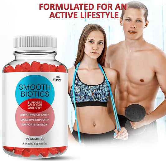 SmoothBiotics Skin & Gut Support Gummy Formula, SmoothBiotics Overall Health & Wellness Vitamin B12 B6 Folic Acid Support Supplement, SmoothBiotics Advanced Supplement Formula (60 Gummies)