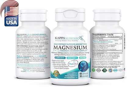Kappa Nutrition Magbrain™ Magnesium L-Threonate Plant-Based, 420mg Elemental Magnesium (3 Capsules) from 2,253mg, 60 Vegan Capsules, Brain, Sleep & Muscle Support.