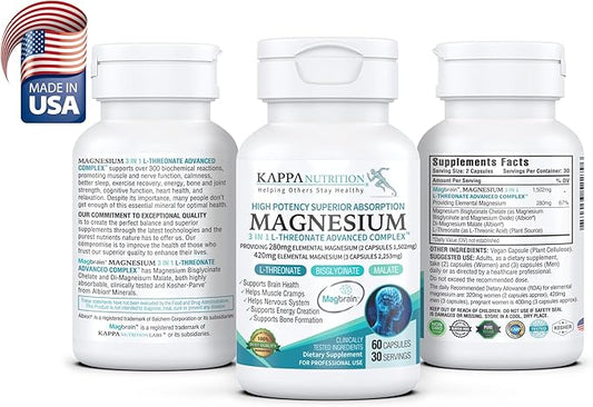 Kappa Nutrition Magbrain™ Magnesium L-Threonate Plant-Based, 420mg Elemental Magnesium (3 Capsules) from 2,253mg, 60 Vegan Capsules, Brain, Sleep & Muscle Support.