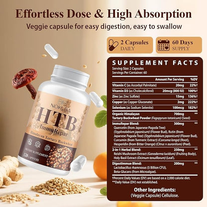 Himalayan Tartary Buckwheat Supplement with Quercetin, Vitamin C, D, Zinc, Curcumin for Immune Support & Antioxidant & Gut Health - 240 Vegan Capsules