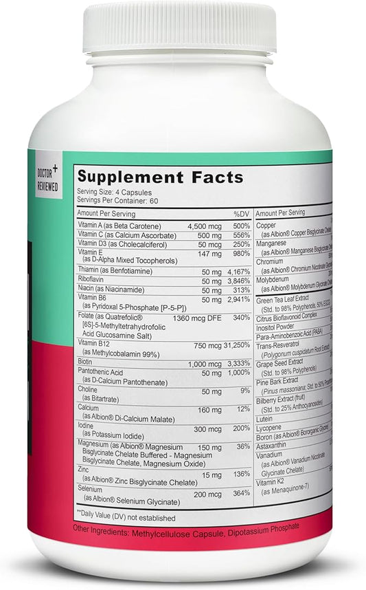 LIVELY VITAMIN CO. Multivitamin - 37 Vitamins Minerals and Extracts - Energy - Memory - Immune Function - Heart- Brain - Focus - Mood - Antioxidants - Dairy Gluten Soy Free - 240 Vegetarian Capsules