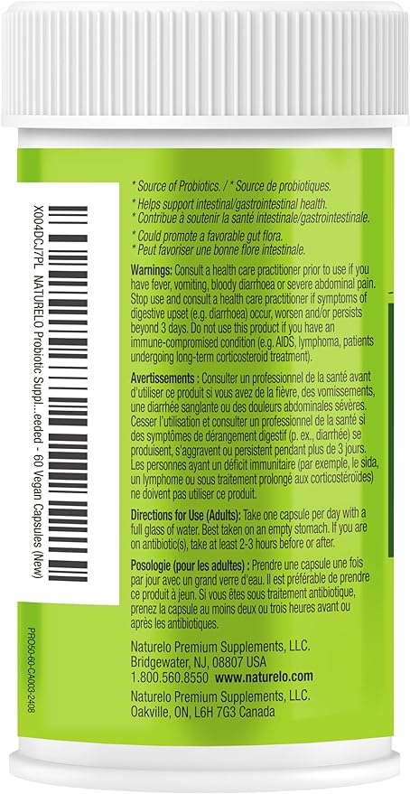 NATURELO Probiotics for Digestive Health - 50 Billion CFU, 11 Strains Daily Supplement - Boosts Immune System, Delayed Release, 60 Vegetarian Capsules