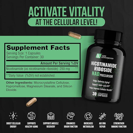 New NAD Supplement - Nicotinamide Riboside for Healthy Aging | Fast-Acting Natural NAD+ & NR Booster | NMN Alternative & Flush Free | Improve Organic Levels of NAD for Anti-Aging & Longevity