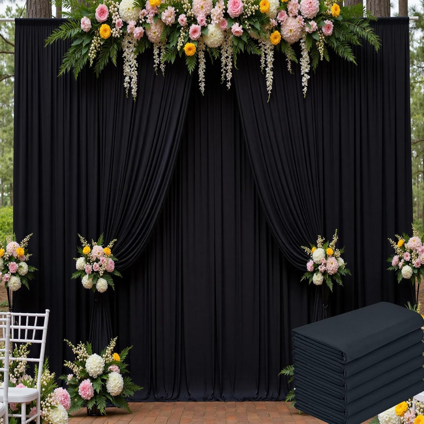 30ft x 15ft Black Wrinkle Free Backdrop Curtain for Parties, Silky Polyester Fabric Wedding Ceiling Drapes, 6 Panels 15ft Photo Back Drop Drapes for Baby Shower Photography Stage Background Cloth
