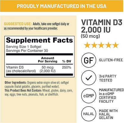 NatureWise Vitamin D3 2000iu (50 mcg) 30-Day Supply for Immune Support, Healthy Muscle Function, and Bone Health - Non-GMO, Gluten Free in Organic Extra Virgin Olive Oil, (Mini Softgel), 30 Count